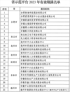 2023年度安徽省中小企业公共服务示范平台组织推荐